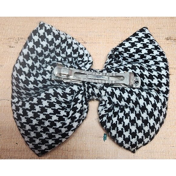 Vintage Black White Houndstooth Hair Bow Barrette Large Clip 90's Roll Tide - Picture 4 of 5